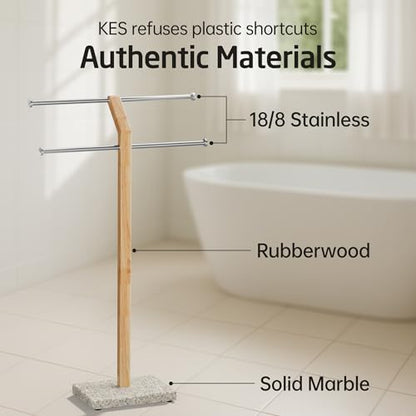 KES Width Adjustable Free Standing Towel Rack with 3X Thicker Weighted Golden Granite Base, 2-Tier Wooden Towel Rack Stand for Bathroom Floor, 18/8 Stainless Steel, Brushed Finish, BTH800-GBS - color: Golden Granite