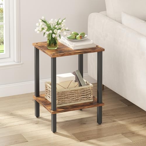 TUTOTAK End Table, Set of 2, Side Table, Nightstand, 2-Tier Storage Shelf, Sofa Table for Small Space, Living Room, Bed Room TB01BB035 - color: Brown and Black