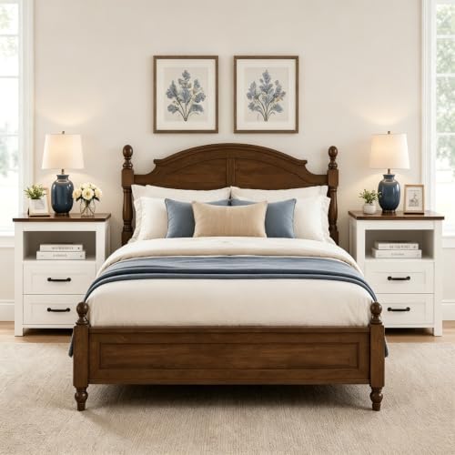 Farmhouse Night Stand, Rustic White Nightstand for Bedroom, End Tables with Charging Station, Bedside Table with Drawers, Wood Bedside Cabinet Dresser - color: White, size: 1pcs with Charging