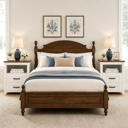 Farmhouse Night Stand Set of 2, Rustic White Nightstand for Bedroom, End Tables with Charging Station, Bedside Table with Drawers, Wood Bedside Cabinet Dresser - color: White, size: 2pcs with Charging