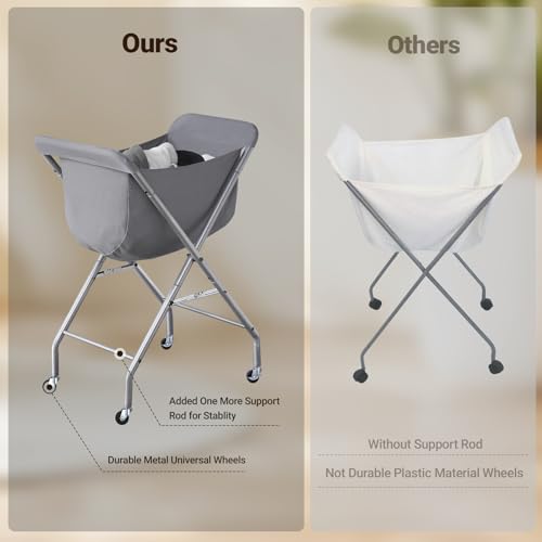 ELYKEN Laundry Basket with Wheels, Collapsible Laundry Hamper, Gray | Removable Liner Bag, Foldable Design, Sturdy Metal Frame, 4 Casters, 32”H Laundry Cart for Bedroom, Bathroom & Laundry Room - color: Gray, size: 23.2"L x 13"W x 32"H