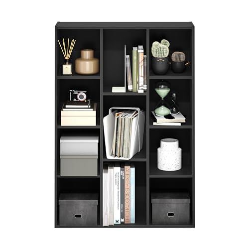 Furinno LUDER Book Shelf, 11-Cube Bookshelf, Reversible Bookcase with Open Shelves, 9.4 x 29.1 x 41.7, Easy Assembly, for Living Room, Bedroom, Home Office, Darkwood - color: Darkwood, size: 11-Cube, 9.4 x 29.1 x 41.7