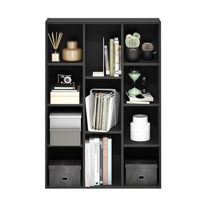 Furinno LUDER Book Shelf, 11-Cube Bookshelf, Reversible Bookcase with Open Shelves, 9.4 x 29.1 x 41.7, Easy Assembly, for Living Room, Bedroom, Home Office, Darkwood - color: Darkwood, size: 11-Cube, 9.4 x 29.1 x 41.7