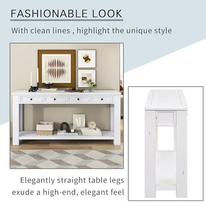 LKTART 63" Console Table for Entryway,Solid Wood Sofa Table with 4 Drawers | 2-Tier Solid Pine Wood Sofa Table,63" Entryway Table with Drawers ,Farmhouse Console Table for Hallway,Foyer,Antique White - color: Antique White