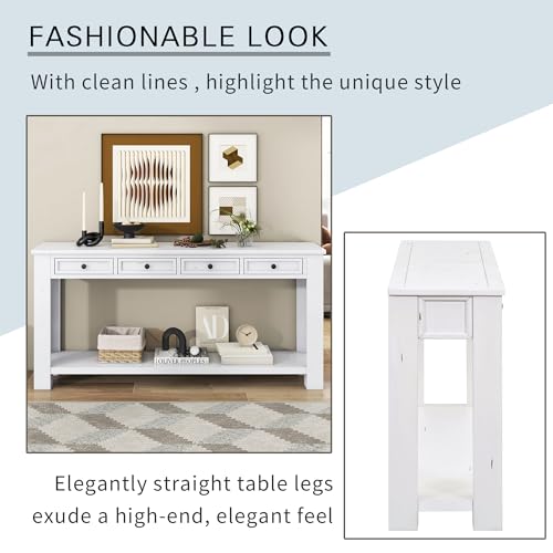 LKTART 63" Console Table for Entryway,Solid Wood Sofa Table with 4 Drawers | 2-Tier Solid Pine Wood Sofa Table,63" Entryway Table with Drawers ,Farmhouse Console Table for Hallway,Foyer,Antique White - color: Antique White