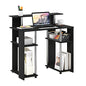 Furinno Jaya Simple Design Computer Writing Desk, Americano/Stainless Steel, 20.3 (D) x 35.6(W) x 35.7 (H) inches. | Raised Hutch and Open Shelf, Simple Design Computer Writing Desk, Office Desk for Home Office, Bedroom - color: Americano/Stainless Steel