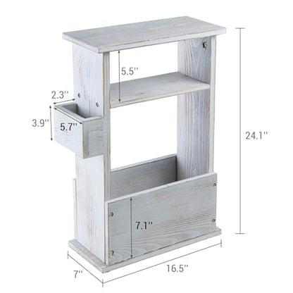 MyGift Wide Side Table, Slim End Sofa Table in Whitewashed Wood with Storage Shelf, Magazine and Remote Holder, Narrow Side Table - color: Whitewashed