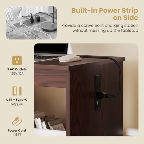 Giantex Folding Sewing Table with Charging Station, Storage Trays & Shelf | Rolling Craft Table with Lockable Wheels, Foldable Sewing Machine Cabinet Desk for Small Spaces, Dorms, Espresso - color: Espresso