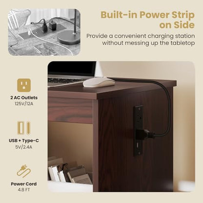 Giantex Folding Sewing Table with Charging Station, Storage Trays & Shelf | Rolling Craft Table with Lockable Wheels, Foldable Sewing Machine Cabinet Desk for Small Spaces, Dorms, Espresso - color: Espresso