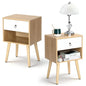 Bonnlo Nightstand Set of 2, Modern Bedside Table with Drawer Open Shelf, End Table with Solid Wood Legs for Bedroom, Oak - color: White+oak, size: 1 Drawer 1 Shelf