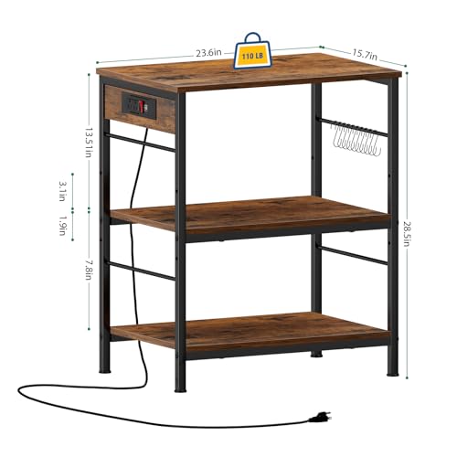 ETELI Bakers Rack with Power Outlet Microwave Stand Cart with Storage Coffee Station Table Cart on Wheels for Kitchen Living Room Bedroom, Rustic Brown - color: Brown