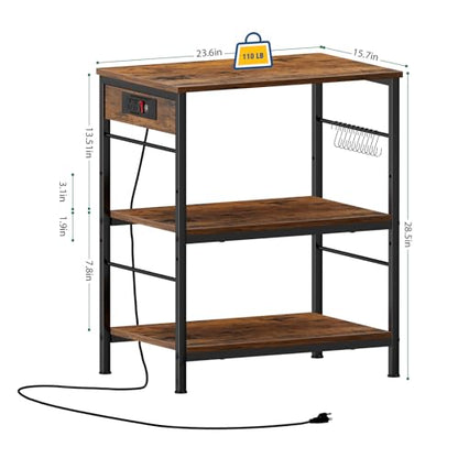 ETELI Bakers Rack with Power Outlet Microwave Stand Cart with Storage Coffee Station Table Cart on Wheels for Kitchen Living Room Bedroom, Rustic Brown - color: Brown