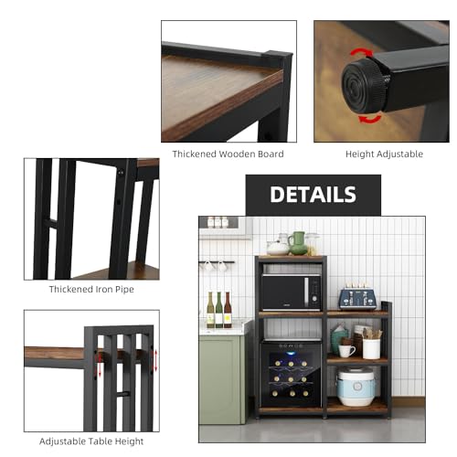 BRIGHTSHOW Kitchen Storage Shelf Bakers Rack, 6-Tier Coffee Bar Table, Kitchen Microwave & Mini Fridge Stand Shelves for Spices, Pots and Pans (52 x 40 x 17.5inch) (Tiger Brown) - color: Tiger Brown