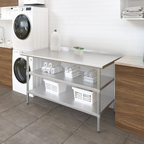 AmGood Stainless Steel Work Table with 1.5" Backsplash and 2 Shelves | Metal Kitchen Food Prep Table | NSF (60" Long x 30" Deep) - size: 60" Long x 30" Deep