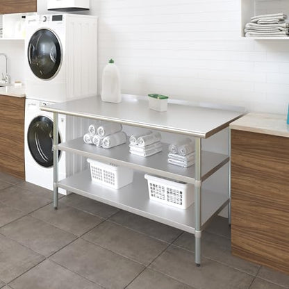AmGood Stainless Steel Work Table with 1.5" Backsplash and 2 Shelves | Metal Kitchen Food Prep Table | NSF (60" Long x 30" Deep) - size: 60" Long x 30" Deep