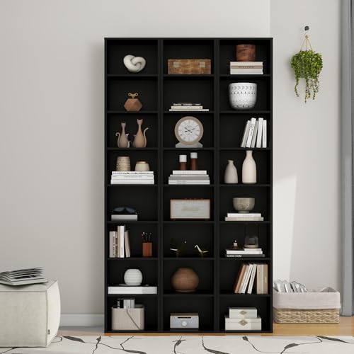 Panana 8 Tier Storage Shelf Bookcase, Slim Organizer Shelves Cabinet Tall Narrow Media Tower Rack Display Bookshelf for Home Office (Black) - color: Black