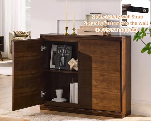 39"Real Wood Veneer Narrow Sideboard Buffet,Entryway Storage Cabinet | Natural Wood Veneer,39"L*9.3"W*32"H,Thin Sideboard Cabinet,Mid-Century Modern Skinny Buffet Cabinet with Anti-Tipping,Walnut - color: Brown Walnut-1 Piece