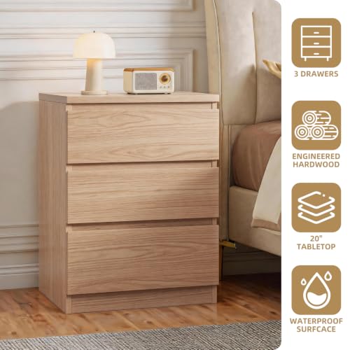 Nightstand with Drawers, Bedside Table with Drawers, Sofa Side Table Storage Cabinet, Night Stand for Bedroom Living Room (1, 3 Drawers Nature, 19.7" W×15.6" D×26.57" H) - color: 3 Drawers Nature