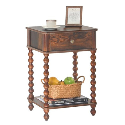 AWASEN Nightstand, Mid Century Modern Night Stand with Drawer for Living Room, Modern Bedside End Table with Spindle Wood Legs for Bedroom, Office, Rustic Brown - color: Rustic Brown