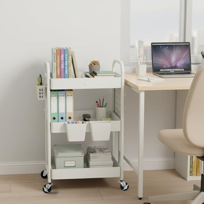 danpinera Craft Cart, Black Rolling Cart with Retractable Dividers & DIY Pegboards for Kitchen, Bedroom, Laundry - color: White