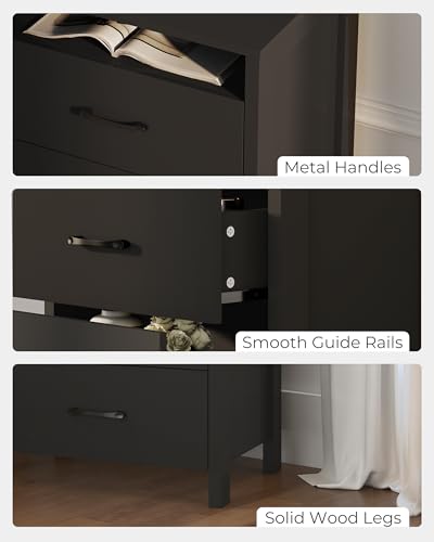 Farmhouse Nightstand Set of 2, Rustic Nightstand with 2 Drawers, Wood End Table with Open Shelf, Side Table for Bedroom, Black - color: Black, size: 2 Pieces