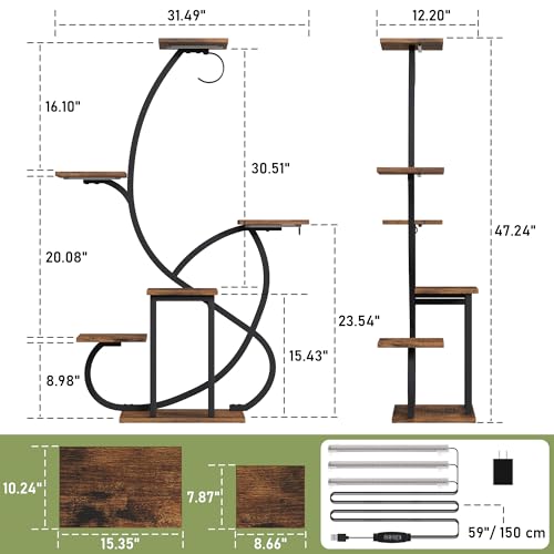 Metal Curved Shaped 6 Tier Corner Plant Stand with Grow Lights, 47" | Multiple Plants, Indoor Shelf ,Holder Display Rack, Flower Stands For Living Room, Patio & Home Decor