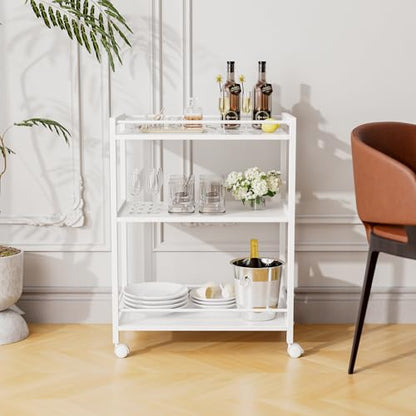 HITNET White Bar Cart, Home Bar Serving Cart, Kitchen Trolley on Wheels with Storage, 3 Tier Rolling Beverage Cart for Living Room Kitchen Home Office - color: White