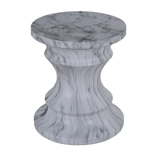 Stone Side Table,Round Faux Marble Side Table,Modern Small Stone End Table for Balcony (White-15.35"-5) - color: White-15.35"-5