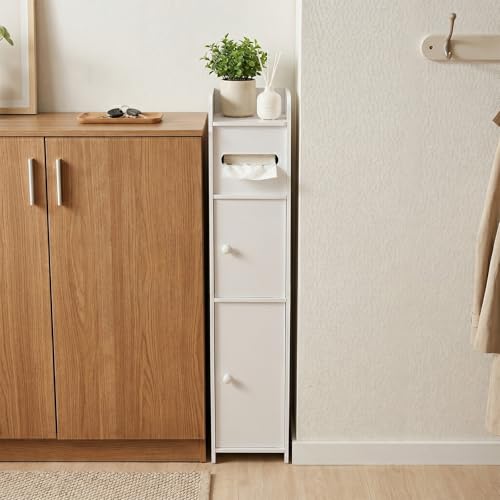 LuiceABC Slim Toilet Paper Holder Stand, Over The Toilet Storage Cabinet | Corner Shelf for Bathroom, Small Space, White, 31.49 X 6.69 X 6.69 INCH - size: 6.69 x 6.69 x 31.49 inch