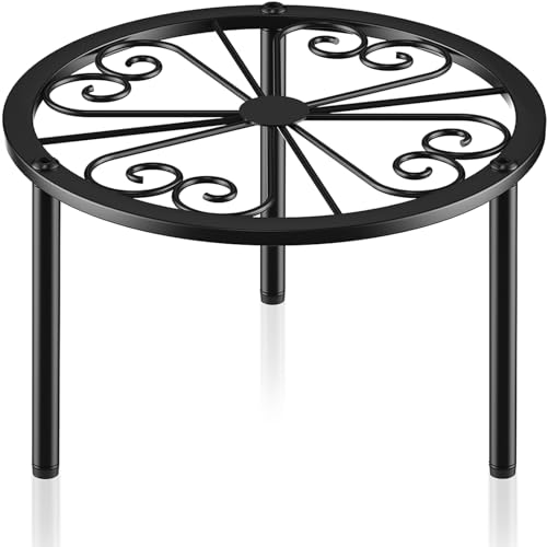 TOSKING Heavy Duty Metal Plant Stand - 9" Round Classic Scroll Pattern, Adjustable Non-Slip Leveling Feet, Rustproof, Decorative Display Shelf for Small to Medium Plants, Indoor/Outdoor, Black (9"Dia x 6.3"H) - color: flower (black), size: 9.1"Dia-1PC