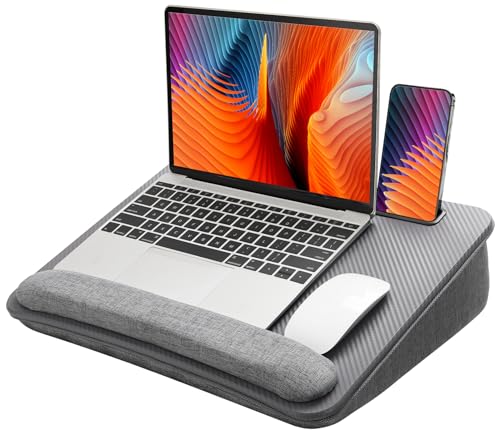 HUANUO Laptop Lap Desk - Portable Lap Desk with Pillow Cushion, Fits up to 15.6 inch Laptop, with Anti-Slip Strip & Storage Function for Home Office Students Use as Computer Laptop Stand - Grey - color: Gray, size: Medium