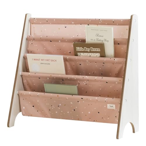 3 Sprouts Recycled Kids Bookshelf, Holds 35 Books, 4-Tier, Terrazzo Clay | Space-saving bookshelf, Children's room, Toddler bookcase organizer, Ages 3+, Book/toy storage, Front-facing, Covers visible - color: Terrazzo Clay