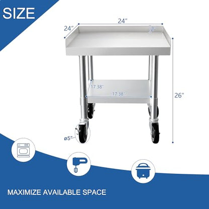 HARDURA Stainless Steel Equipment Work Stand 24" x 24" Prep Table with Under Shelf and Caster for Commercial & Workplace, Home, Hotel, Garage - size: 24" x 24"