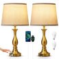 Bedside Table Lamp Touch Control Bedroom Lamps with USB A and C Charging Port 3 Way Dimmable Touch Lamps for Nightstand Living Room Bedroom Dorm Home Office Reading, Set of 2 - color: Gold