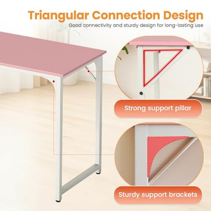 Dkelincs 32 Inch Small Computer Desk Home Office Desk Writing Desk Modern Simple Style Study Work Table with Metal Frame, Easy Assembly, Adjustable Feet, Water-Resistant, Scratchproof Surface, Pink - color: Pink, size: 32 Inch