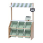 Teamson Kids Little Helper Wooden Farmer's Market Stand with Pretend Cash Register and 6 Plastic Storage Bins, Green, TD-13638A-AMZ | Pretend Grocery Store Playset, Cash Register Toy, 6 Storage Bins, Awning, Ages 3+ - style: Market Stand w/ Storage
