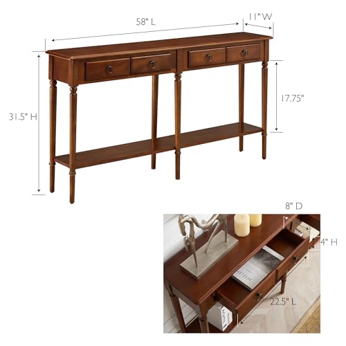 Leick Home Coastal Solid Wood Console Table with Shelf and Drawers, Rich Pecan Brown, Perfect for Entryways, Hallways, and Living Rooms, 20028-PC - color: Pecan, size: 2 Drawers