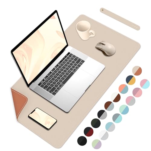 Bleswin Double-Sided Desk Mat, 23.6''×13.8'', PU Leather Mouse Pad, Waterproof Desk Pad, Laptop Leather Desk Mat, Protector for Keyboard and Mouse for Office and Home (Beige+Orange) - color: Beige+orange, size: 23.6'' × 13.8''
