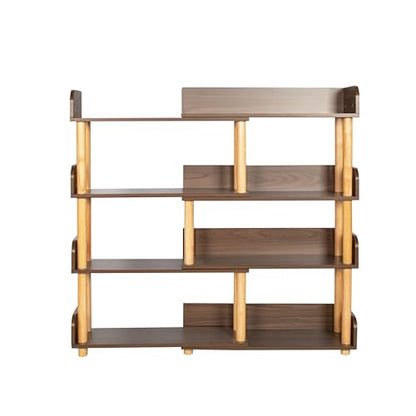 4 Tier Retractable Rotatable Bookcases, Wooden Corner Book Shelf, Storage Rack for CDs,Movies,Books, Rustic Brown Bookcase, Utility Organizer Shelves for Living Room Home Office