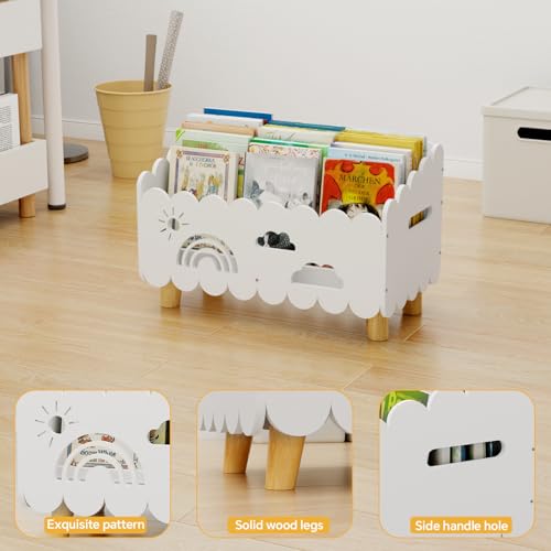 Wood Kids Bookshelf, Montessori Bookshelf, With 2 Adjustable Dividers, Suitable Kids Rooms, Nursery & Classroom, Kids Bookshelf And Toy Storage, Toddler Book Rack, Nursery Book Shelves, (White) big - color: Big White(stationary)