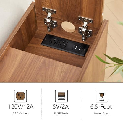 Narrow End Table with 3 Drawer, Metal Rattan Side Table with Storage, Narrow Charging Nightstand for Bedroom Bedside, Living Room Couch Sofa, Office, Desk Side Table for Small Spaces - Walnut - size: Drawer Walnut-1pcs
