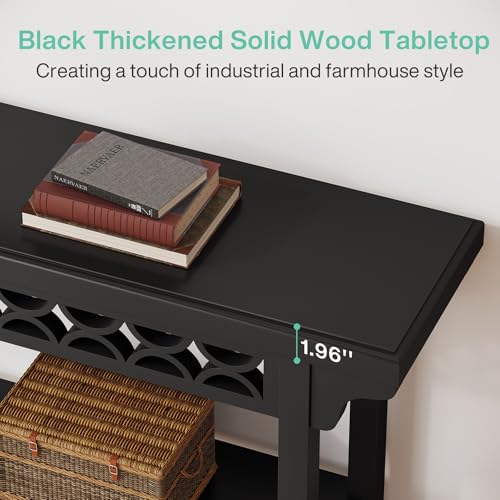 Tribesigns 70.8-Inch Solid Wood Long Console Table, Farmhouse Entryway Table with Storage, Narrow Sofa Table Grey Couch Table for Living Room Entryway Hallway (Black) - color: Black