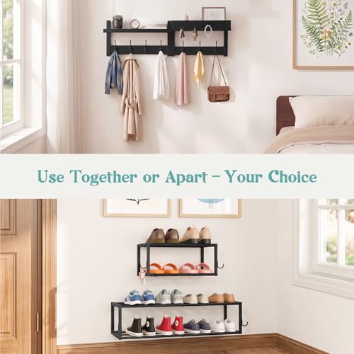 4 Pack Wall Mounted Coat and Shoe Rack Entryway, Space Saving Storage Bench for Entryway，Wall Coat Rack with Hooks, Adjustable Hanging Shoe Rack (Hold 12 Pairs), for Hallway, Entryway, Black - size: shoe and coat rack