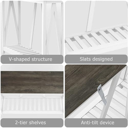 Farmhouse Console Table with Shelf, 39.3" Narrow Entryway Table, Dark Oak | Farmhouse Style Grey Oak Top White V‑Shape Frame Slat Shelf Storage 39.3" Narrow Anti‑Tip Legs sofa table - color: Dark Oak