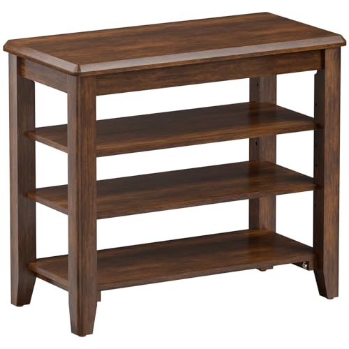 Shoe Bench with 3 Tier Adjustable Shelves Rubberwood Entryway 23.6'' | Hallway organizer, solid wood design, removable shelves, space saving storage, perfect for front doors, family spaces - color: Walnut - W, size: 23.6''