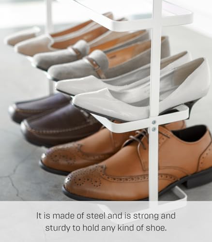 YAMAZAKI Home Tower Compact Modern Metal Shoe Rack - Short, 18" - Steel - Holds 6 To 9 Shoes - color: White, size: Wide, style: Modern