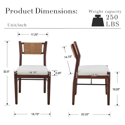 BESTANO Modern Armless Dining Chairs with Rope Woven Back Set of 2, White Upholstered Kitchen & Dining Room Chairs, Mid-Century Classic Farmhouse Wooden Side Chair - color: White, size: 2 Chairs