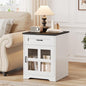 Farmhouse End Table, 18" Side Table with Drawer and Barn Door Storage, Wood Sofa Side Bedside Table for Living Room, Bedroom (White) - size: 1PCS