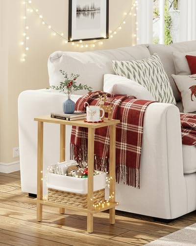 TUTOTAK Small Side Table, Narrow End Table, Skinny Sofa Table, Slim Nightstand, Couch Table, Living Room, Bed Room, Natural TB01BN062 - color: Natural, size: 2-Tier（7.9"D x 15.8"W x 22.5"H）