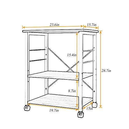 DlandHome Standing Baker's Racks Appliance Table Small Rolling Kitchen Cart Microwave Cart Stand, 3-Tier Kitchen Baker's Rack Utility Cart Microwave Stand Kitchen Shelf, W4-Maple